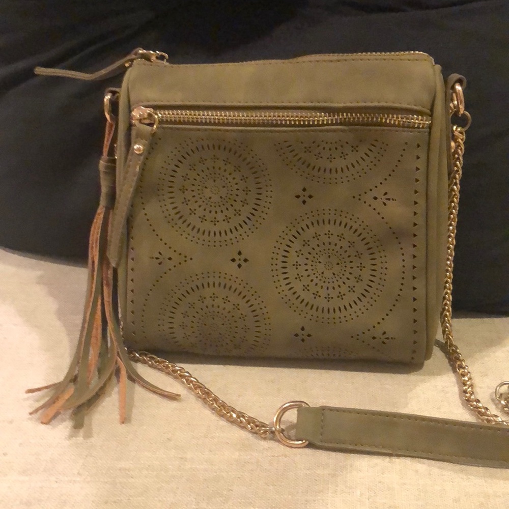Suede crossbody olive green bag